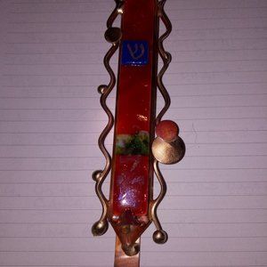 Rosenthal Copper Wedding Glass Mezuzah Copper and Glass Red with colorful glass.